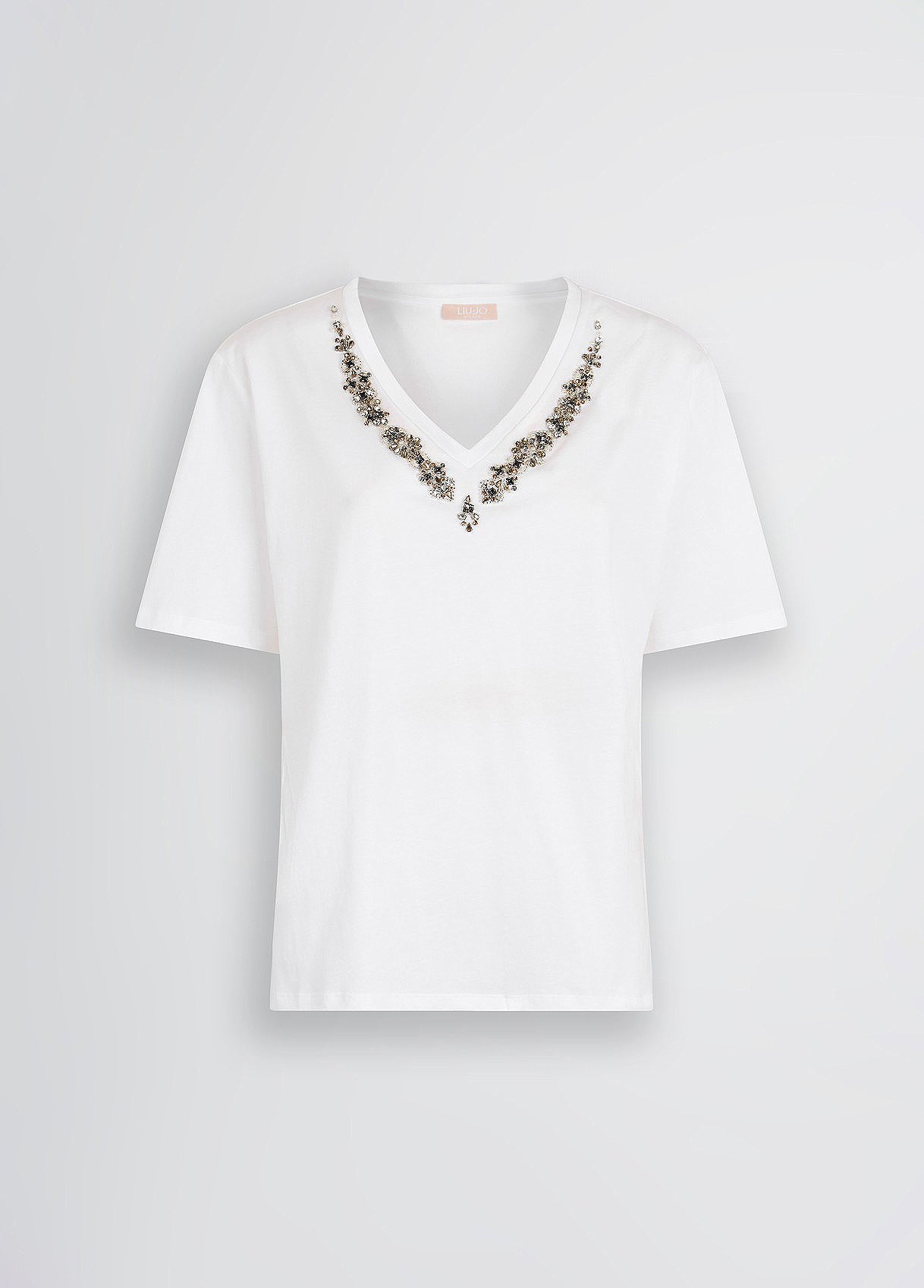 T-Shirt in Cotone con Strass / Bianco