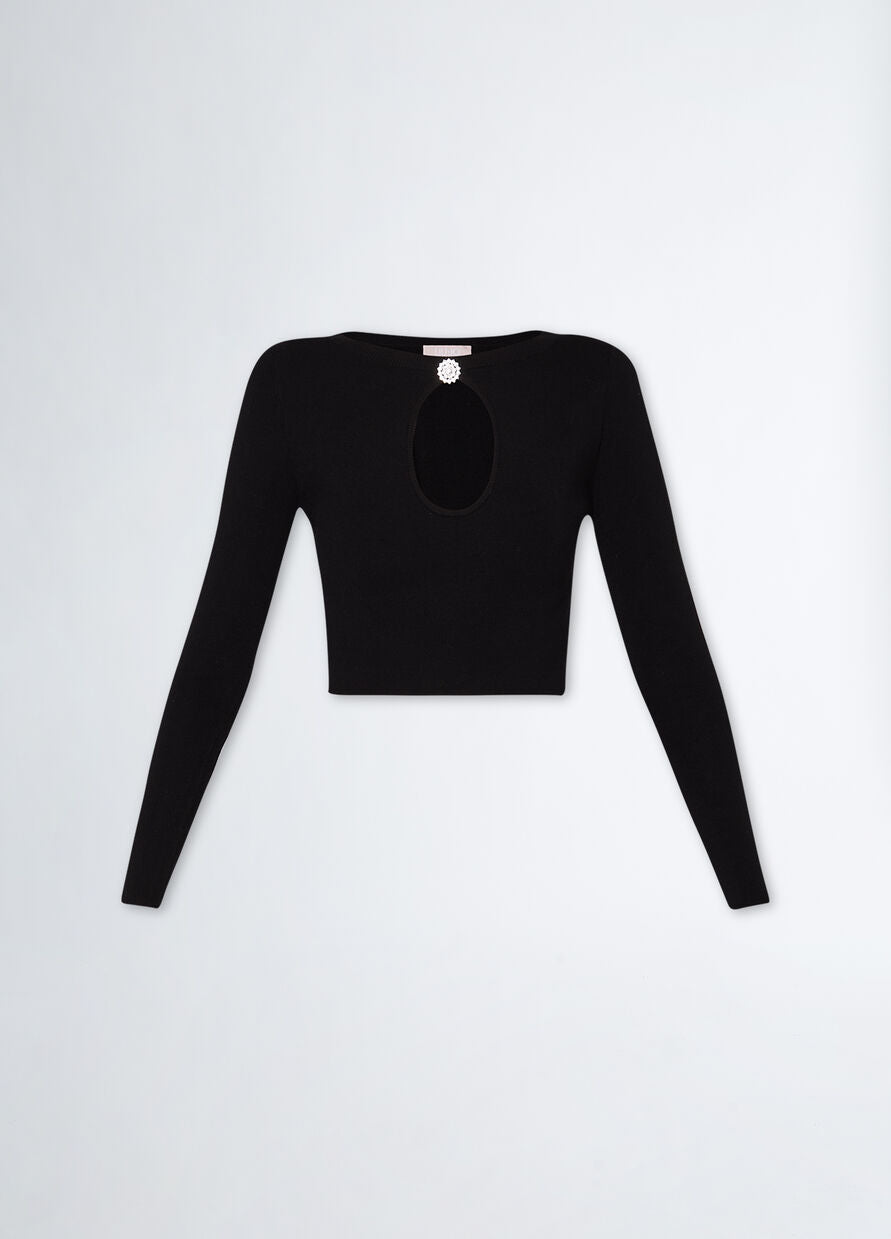 Crop Top in Maglia / Nero - Ideal Moda