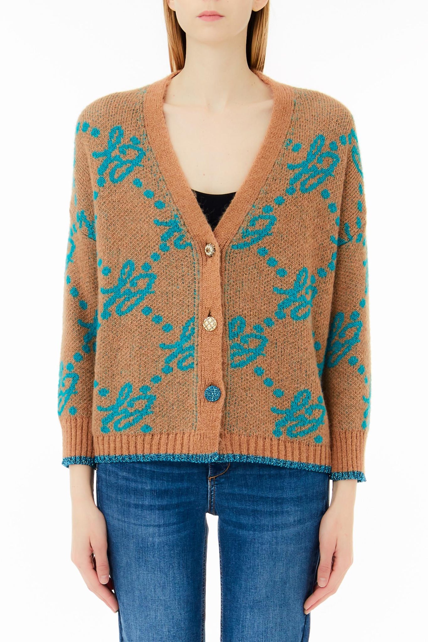 Maglia Cardigan con Fantasia / Beige - Ideal Moda