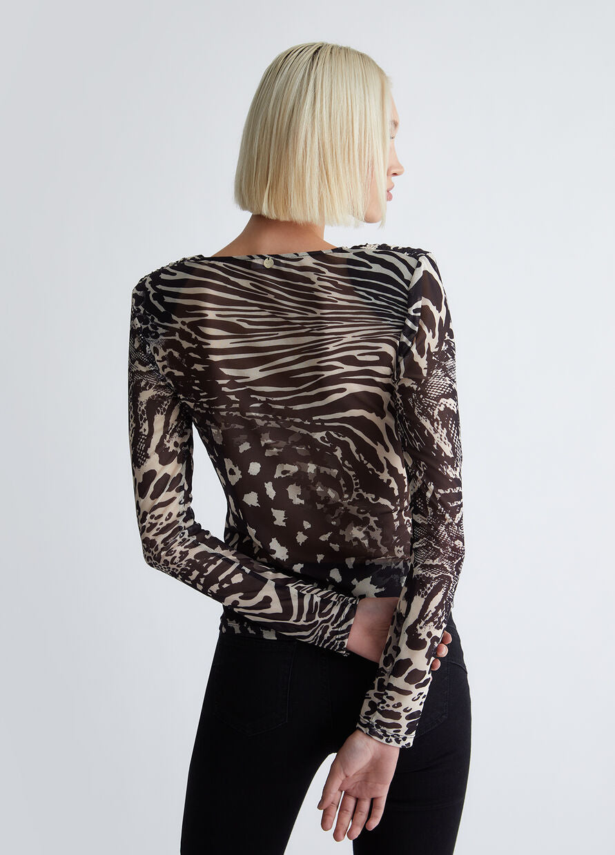 T-Shirt con Stampa Animalier / Nero - Ideal Moda