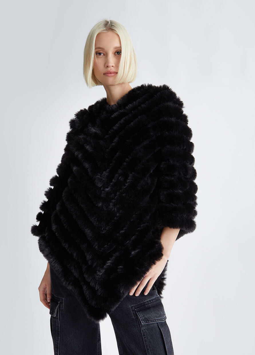 Poncho in Pelliccia Sintetica / Nero - Ideal Moda