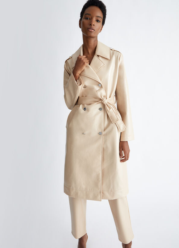 Trench in Tessuto Spalmato / Beige - Ideal Moda