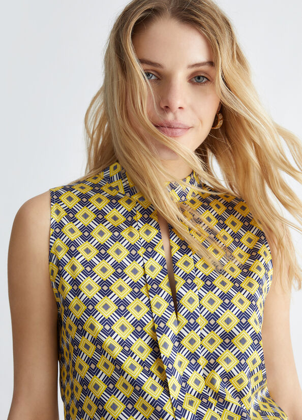 Top in Twill Stampato / Giallo - Ideal Moda