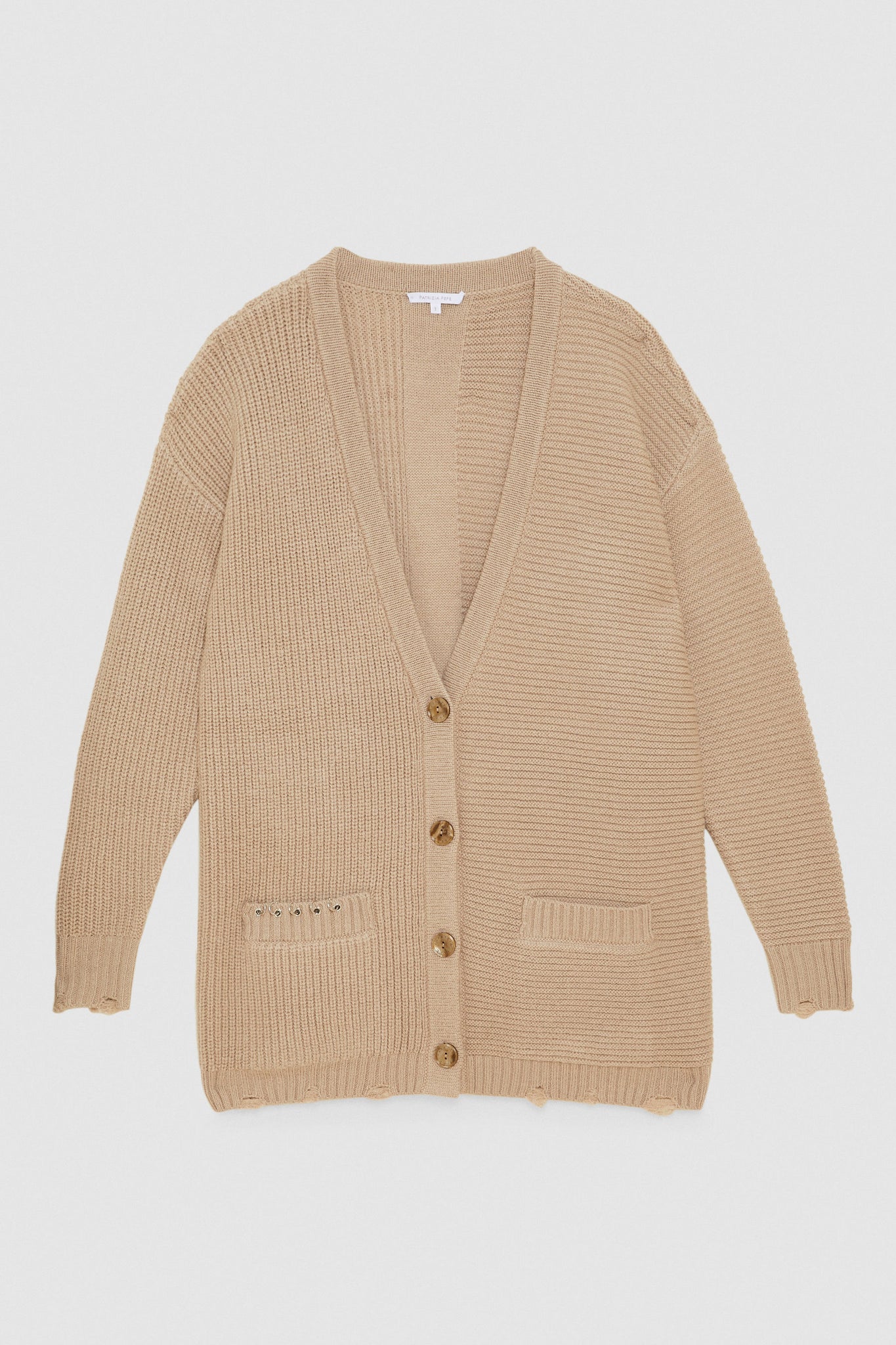 Cardigan Over in Misto Lana / Beige - Ideal Moda