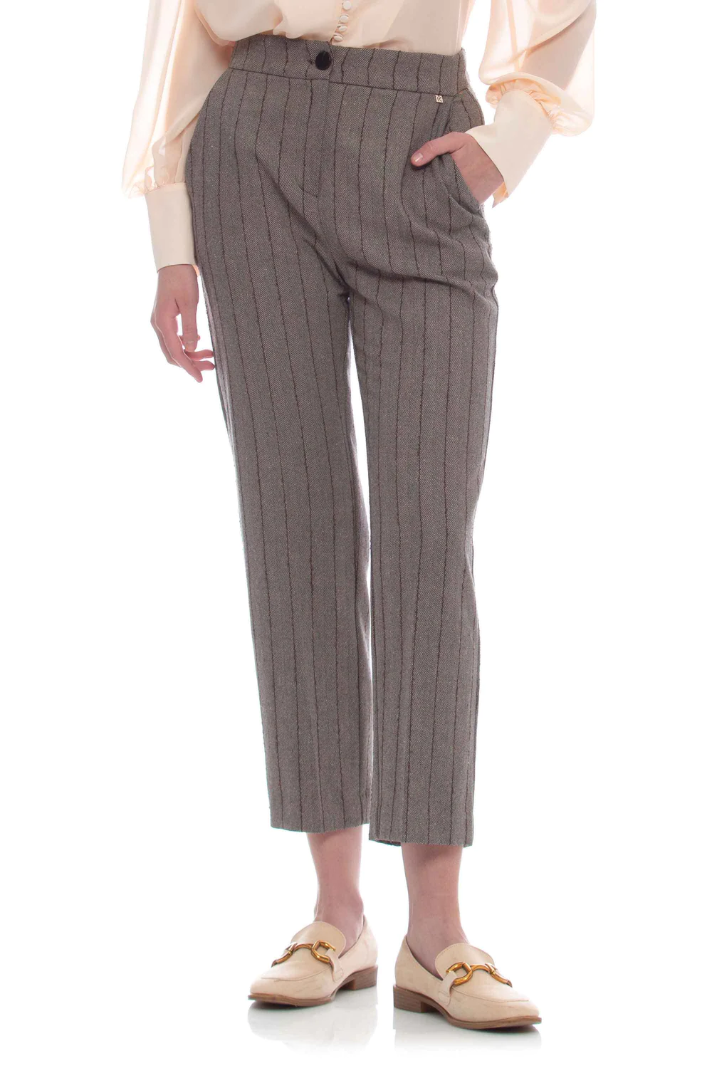 Pantalone con Fantasia a Righe / Grigio - Ideal Moda