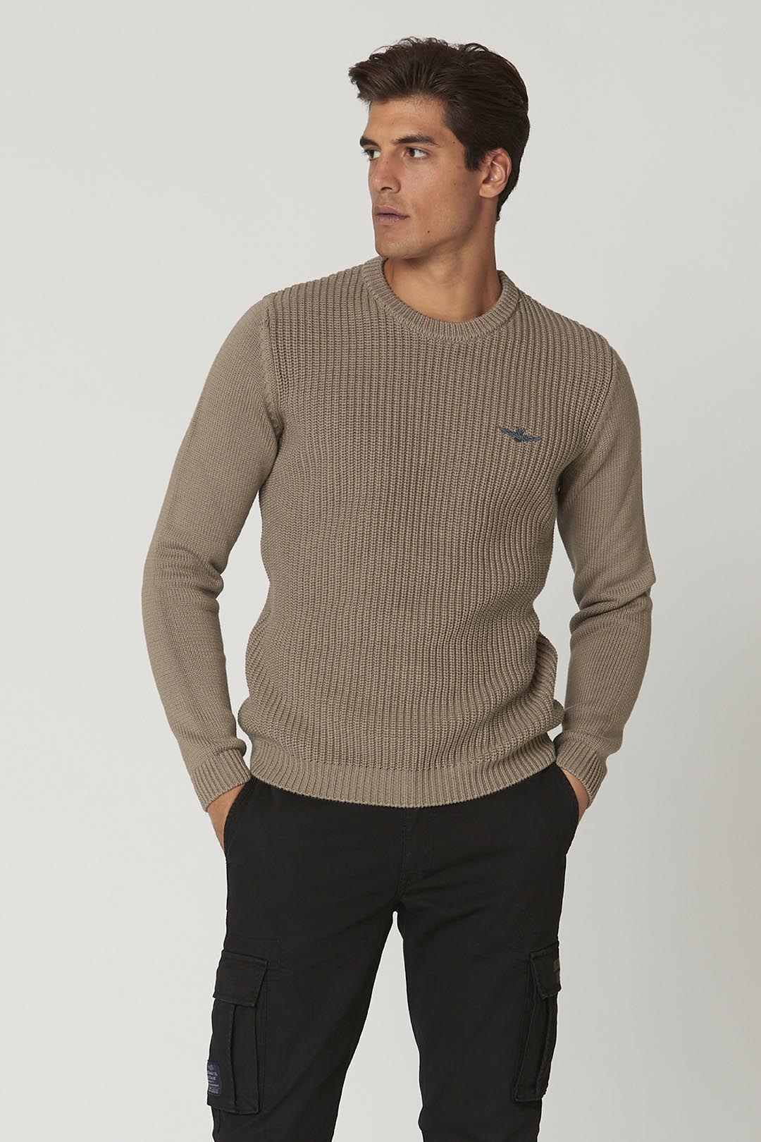 Maglia Girocollo a Costa Inglese / Beige - Ideal Moda