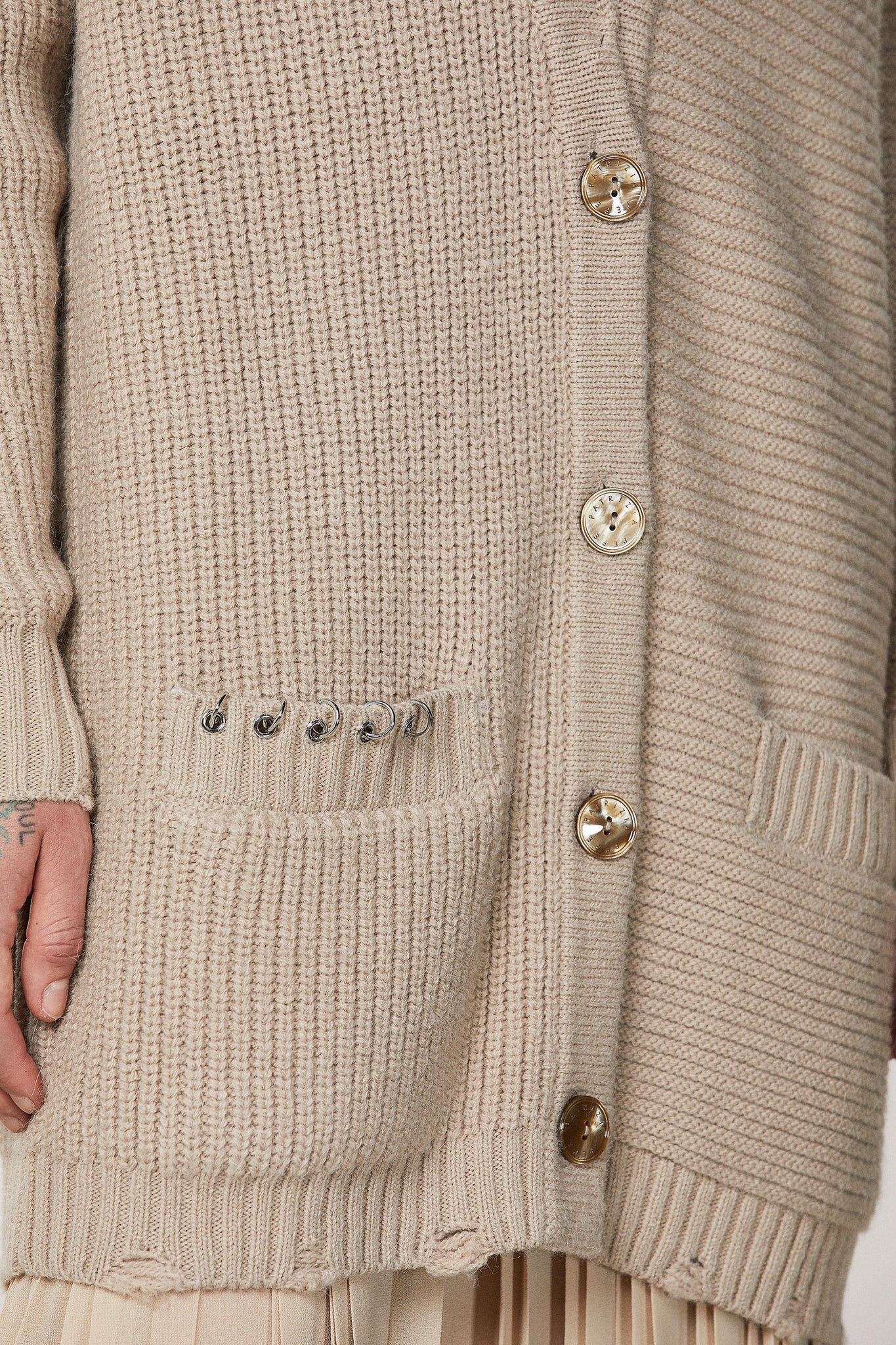 Cardigan Over in Misto Lana / Beige - Ideal Moda