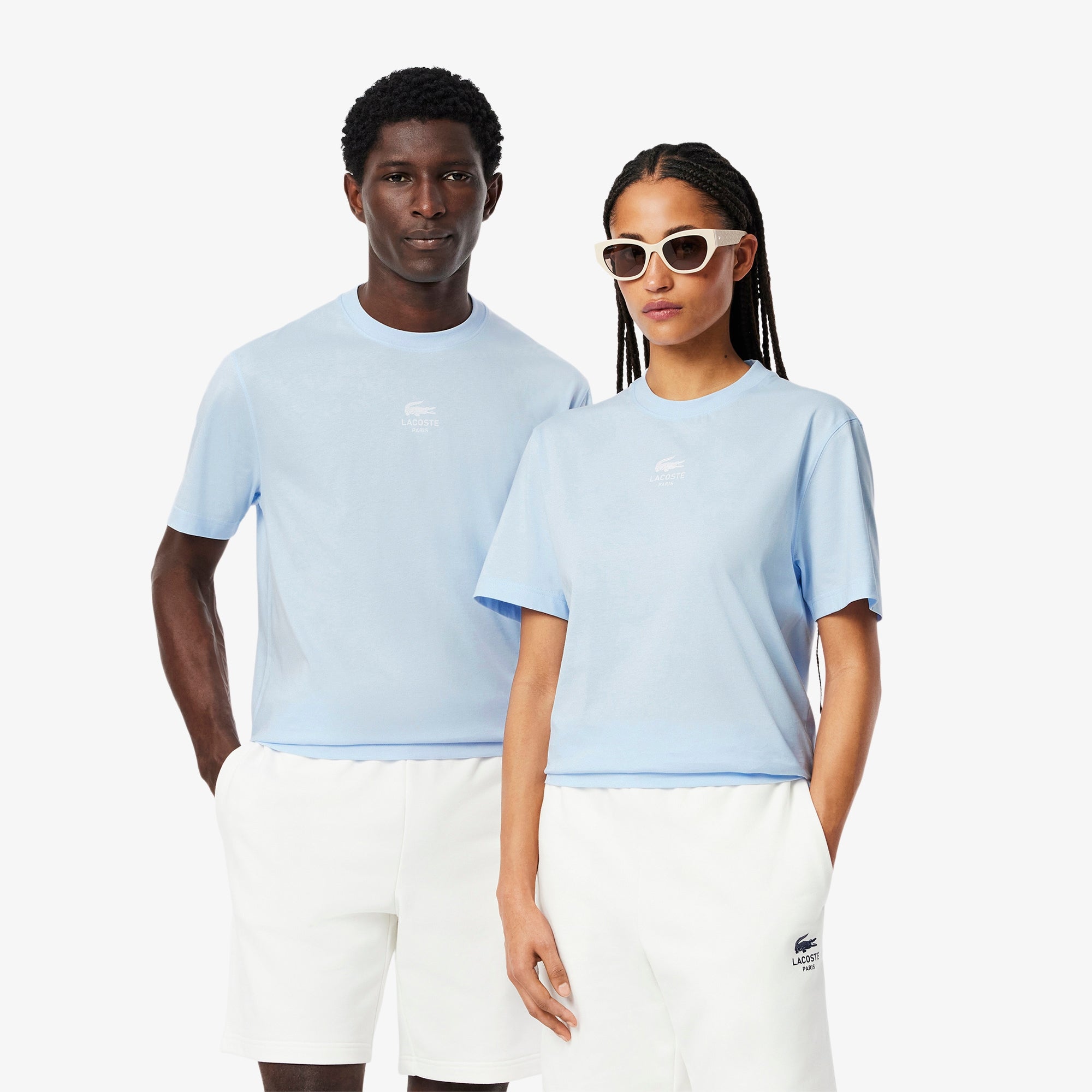 T-Shirt in Cotone con Logo Frontale / Celeste