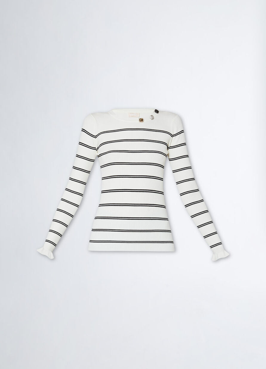 Maglia con Fantasia a Righe / Bianco - Ideal Moda