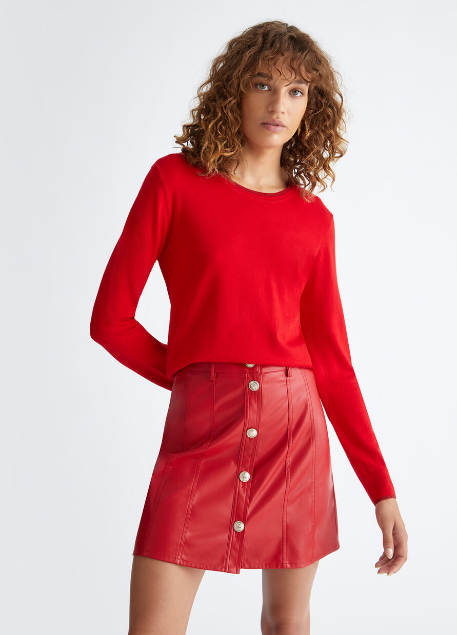 Maglia Girocollo in Viscosa / Rosso - Ideal Moda