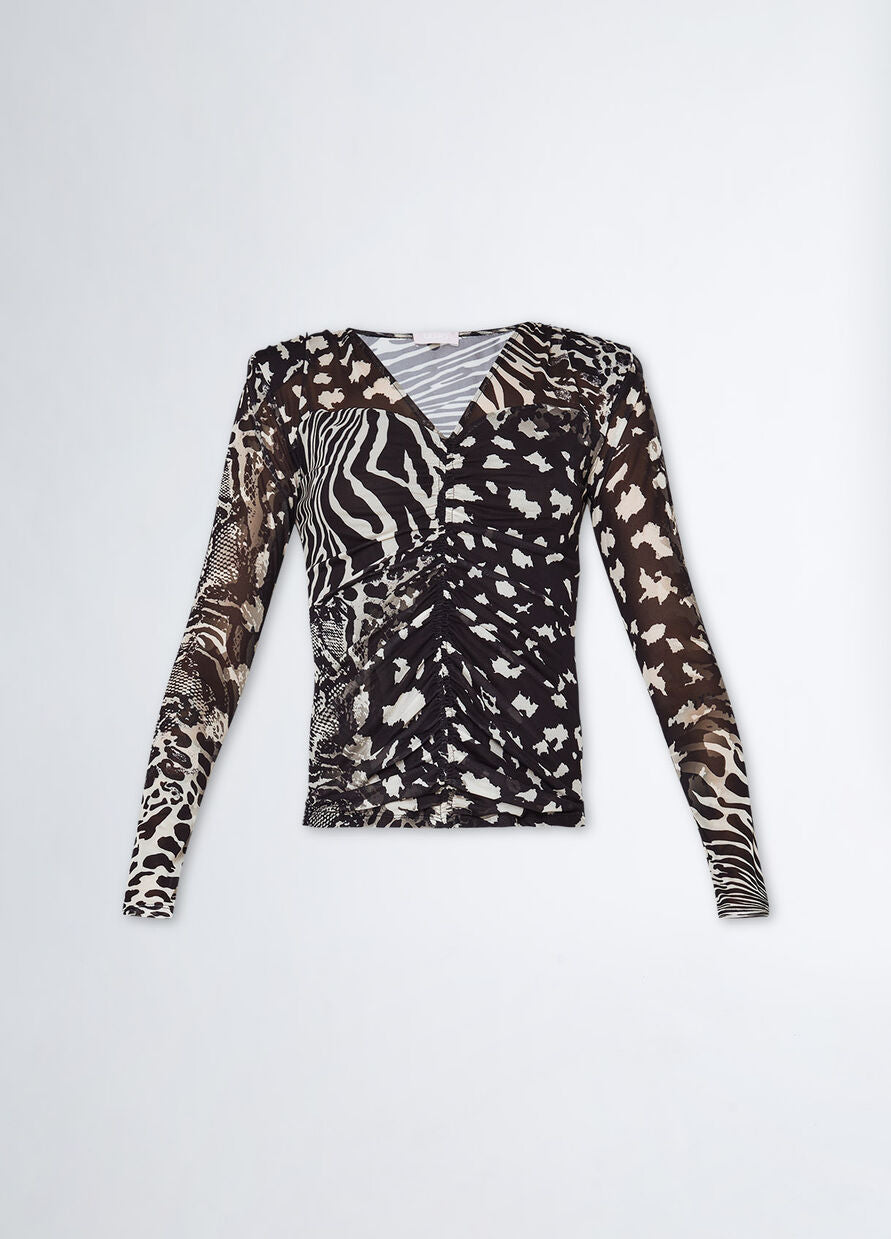 T-Shirt con Stampa Animalier / Nero - Ideal Moda