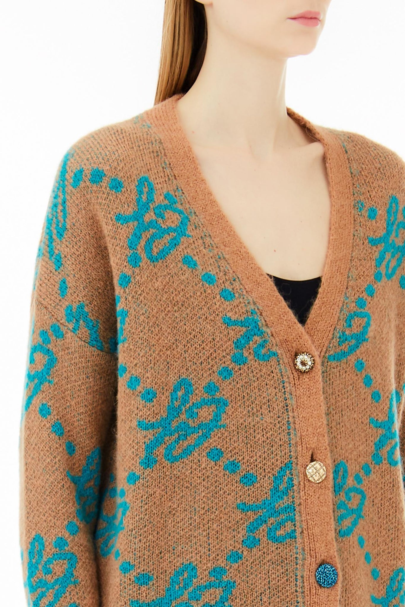 Maglia Cardigan con Fantasia / Beige - Ideal Moda