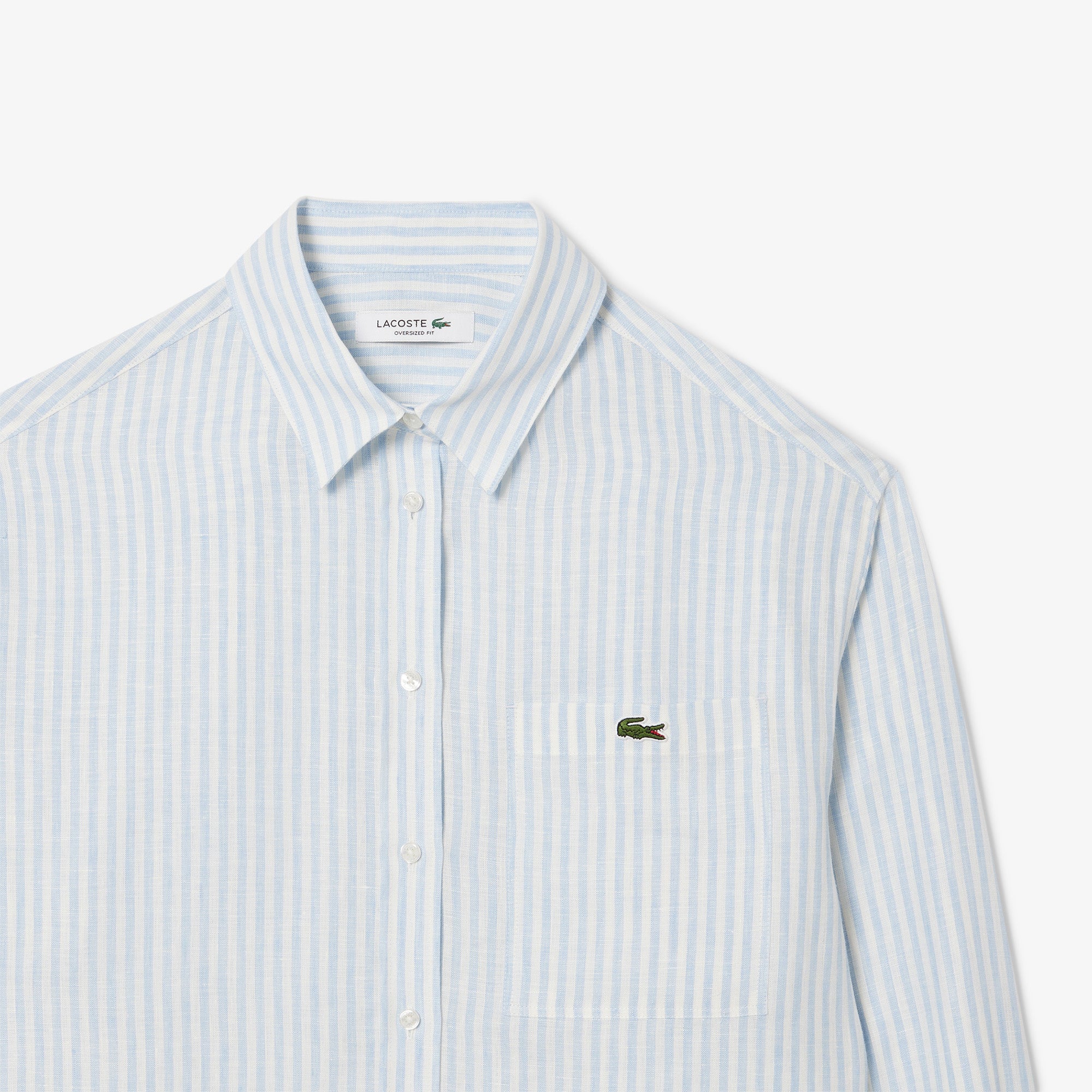 Camicia Oversize a Righe in Lino / Celeste