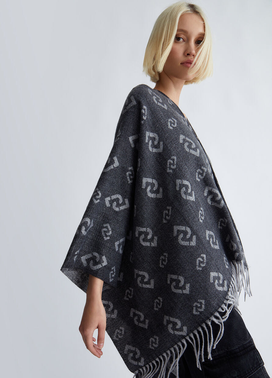 Poncho con Logo / Nero - Ideal Moda