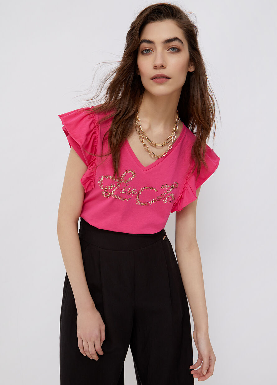 T-Shirt Liu Jo con Volants / Fucsia - Ideal Moda