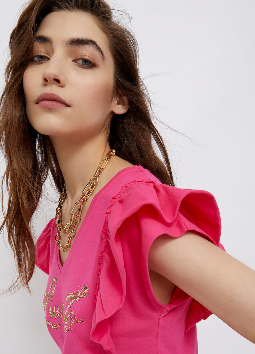 T-Shirt Liu Jo con Volants / Fucsia - Ideal Moda